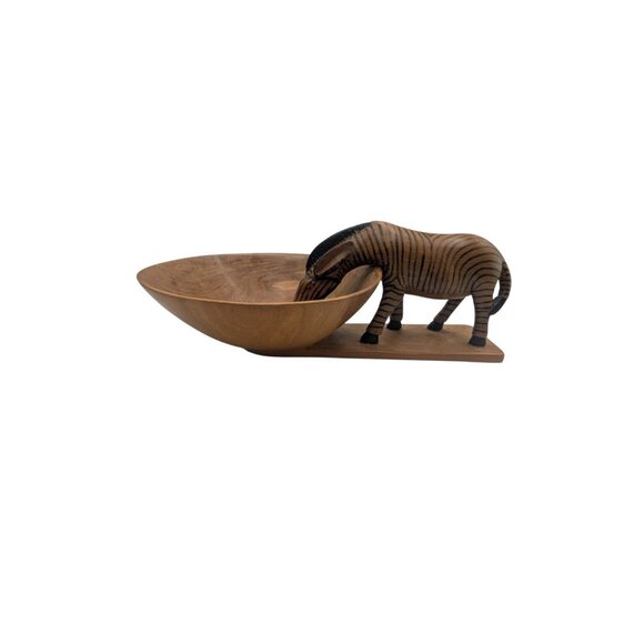 Hand-Carved Wooden Zebra Design Bowl  Decorative & Functional Piece  Ideal For T - Picture 9 of 12